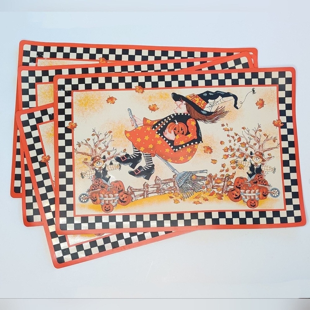 Vintage Daisy Kingdom Broomzelda‎ Witch Checkerboard Halloween Kitchen Placemats